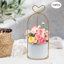Lot de 10 petits paniers à fleurs ronds en métal doré avec anse en forme de cœur, parfaits comme pièce maîtresse pour un mariage.