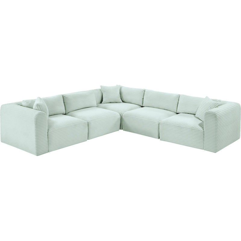 Canapé modulaire en L Carmean Performance, Velours côtelé texturé velours menthe, 2 sans accoudoirs, 3 en coin