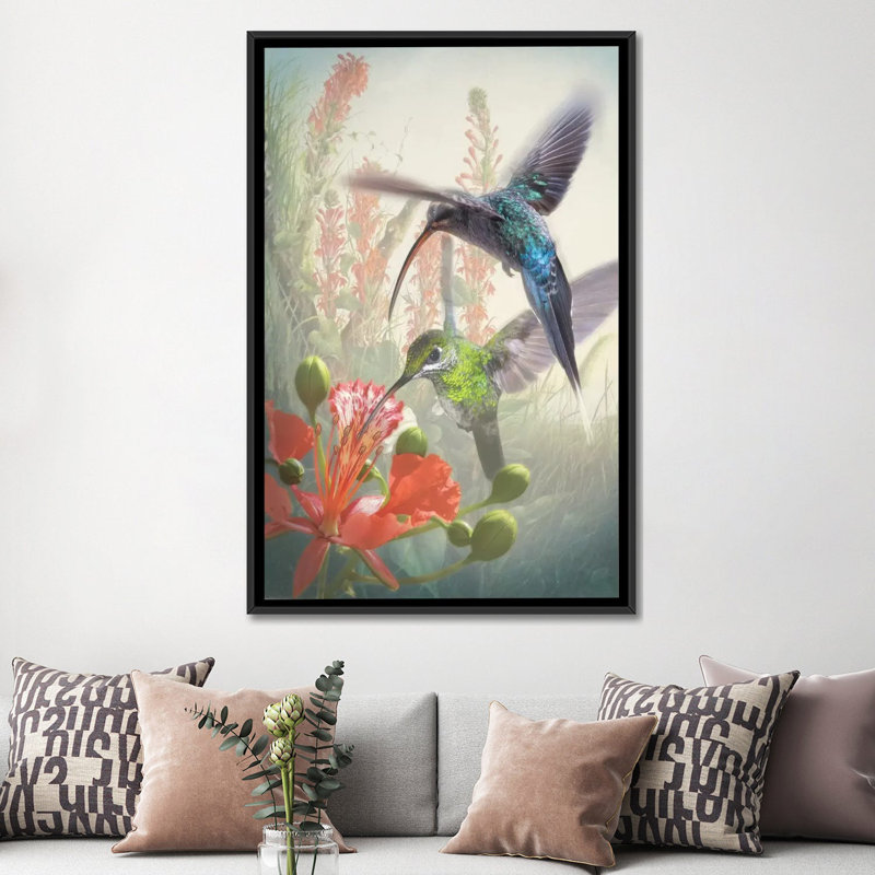 «Hummingbird Cycle I», impression sur toile tendue, H 26 po x l 18 po x P 1,5 po, Toile avec cadre noir, Pas de tapis