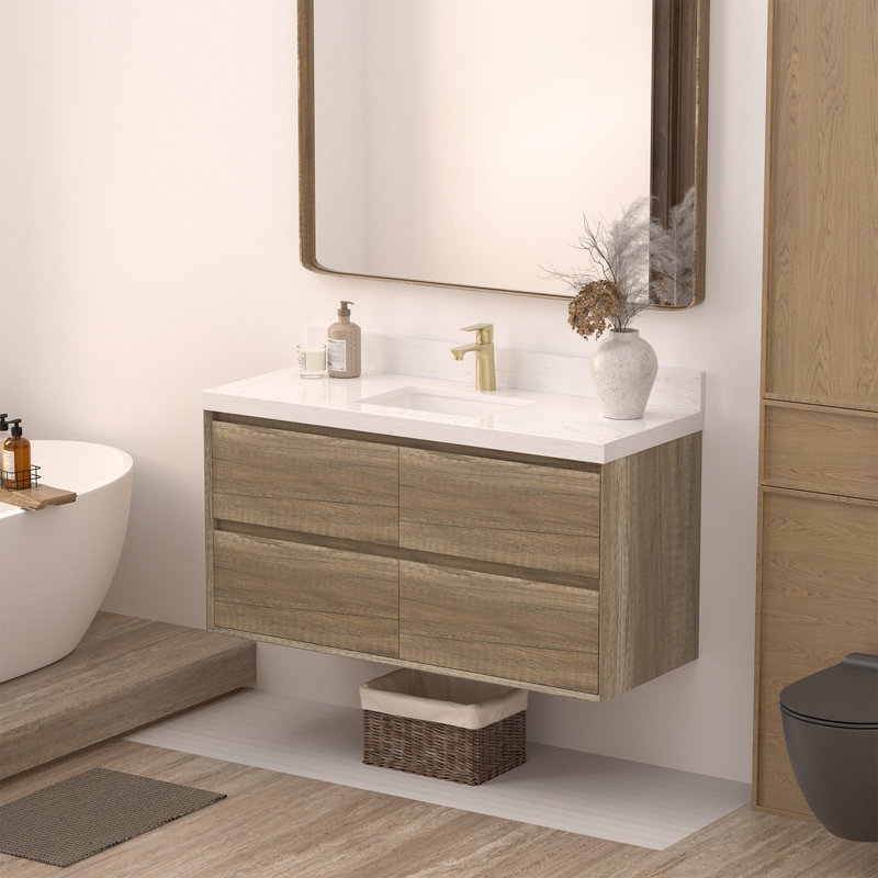 Meuble-lavabo flottant 48 po avec lavabo Tiberiu, Chêne antique