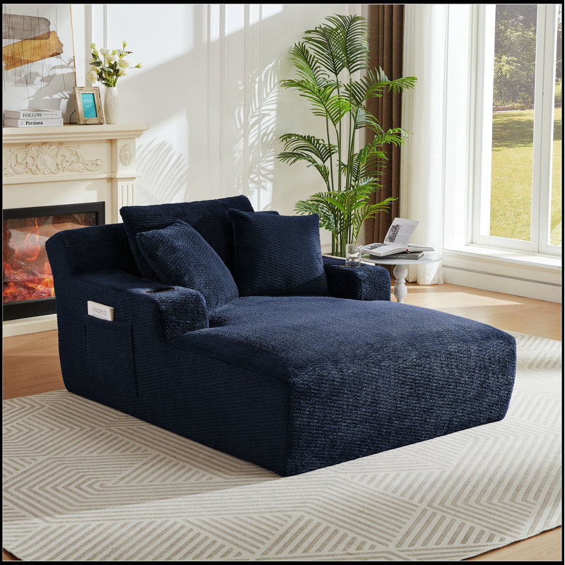 Oversized Chaise Lounge Chair Indoor, No Assembly Required, Comfy Sleeper Sofa for Living Room and Office, Dark Blue