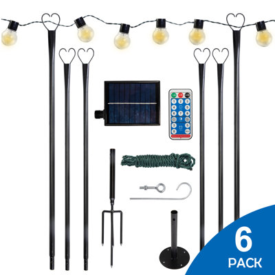  6 Pcs 9 FT Light string poles Metal Poles with Remote control and solar panel 4 Color Lighting-Love shanpe for Deck, Outdoor/Indoor