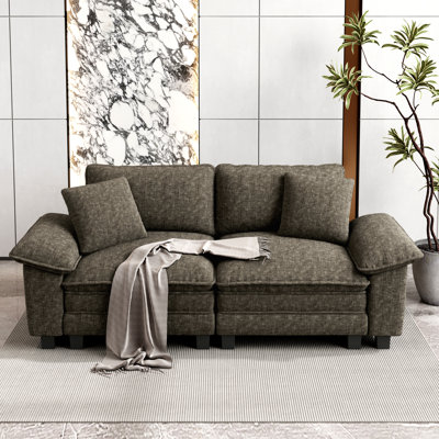 88" Oversized Deep Seat Living Room Sofa, Chenille Couch with Throw Pillows