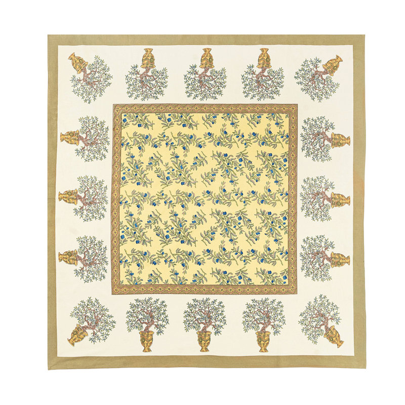 Dyess Olive Tree Tablecloth, 59" W x 86" L, Gold-Blue