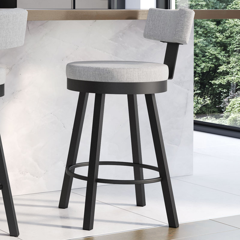 Morgan Swivel Counter & Bar Stool, Black, Bar Stool (30.63" Seat Height), Light Gray