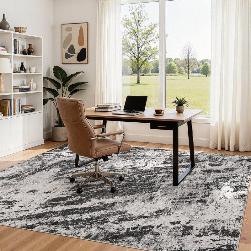 Abstract Modern Boho Area Rug Non-Shedding Low-Pile Carpet for Living Room, Bedroom, or Office, Rectangle 5' x 7'