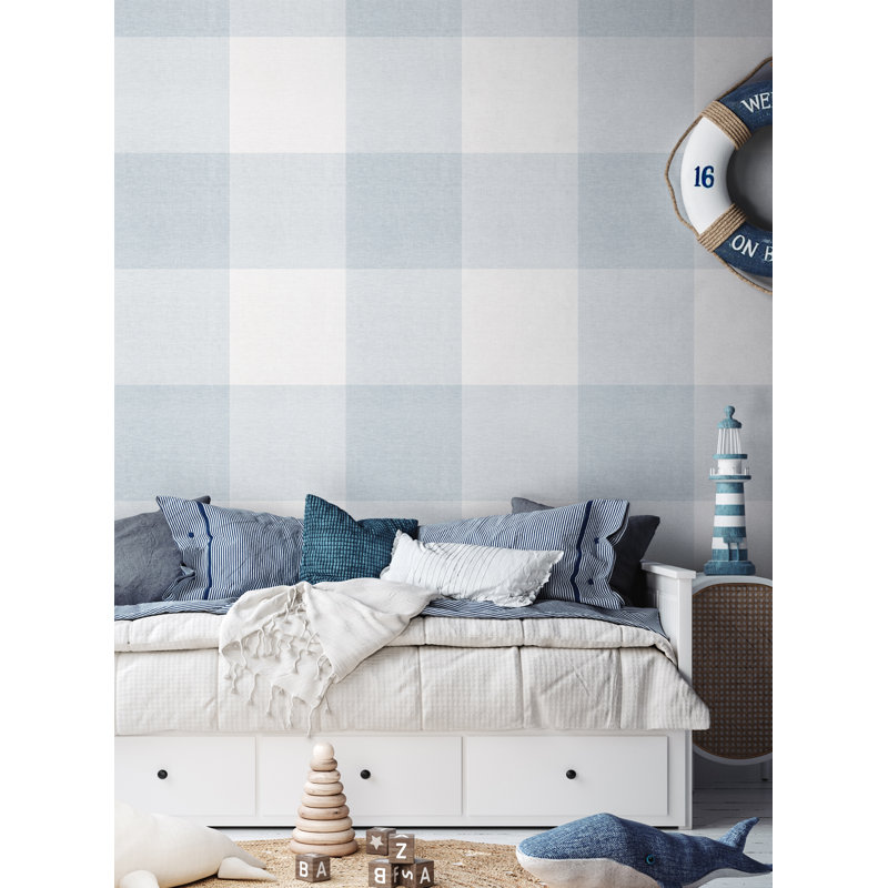 Panneau de papier peint à carreaux Marquett, L 2 pi x H 18 pi, Bleu
