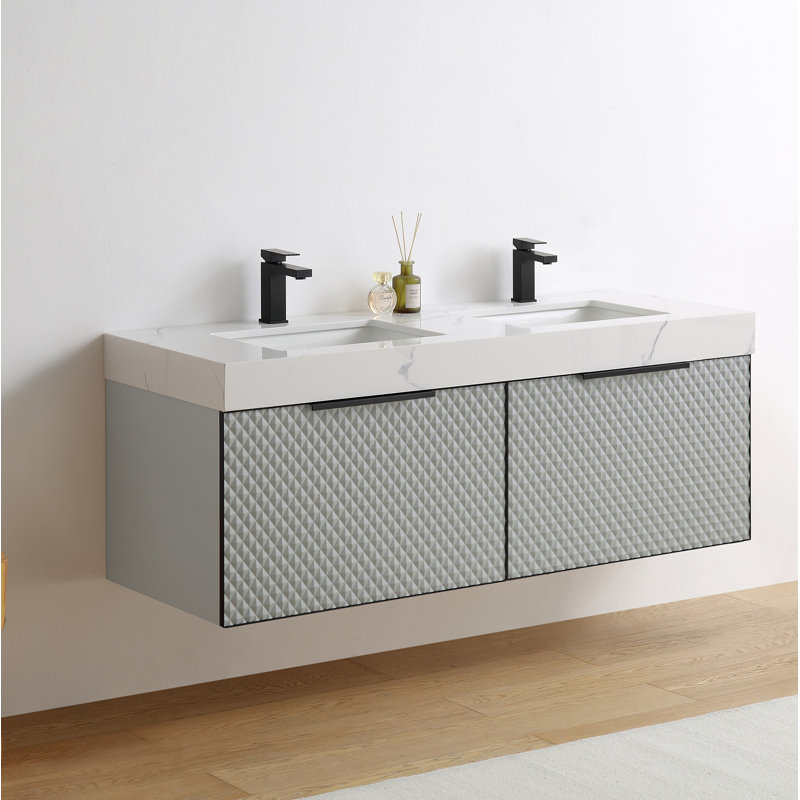 Ensemble de meuble-lavabo double mural 58 po mortrick, Gris argenté