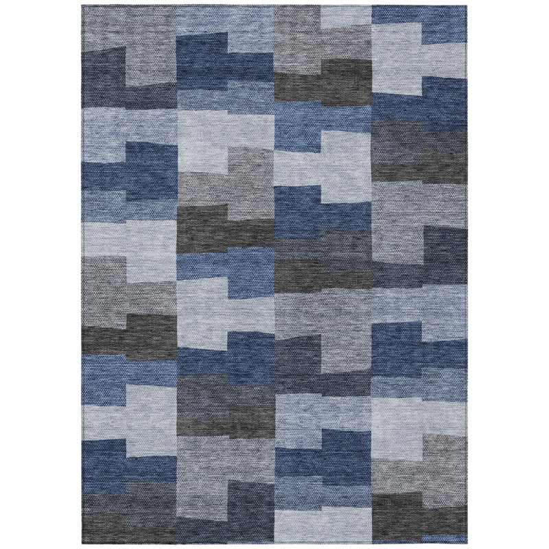 Tapis intérieur / extérieur lavable géométrique bleu marine et bleu ciel HomeRoots 8 pi x 10 pi