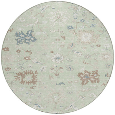 Tapis d'intérieur rond lavable floral ivoire et brun 8 'Artichoke