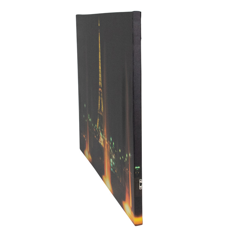 Illuminated Eiffel Tower Paris Night Canvas Wall Art with LED Lights