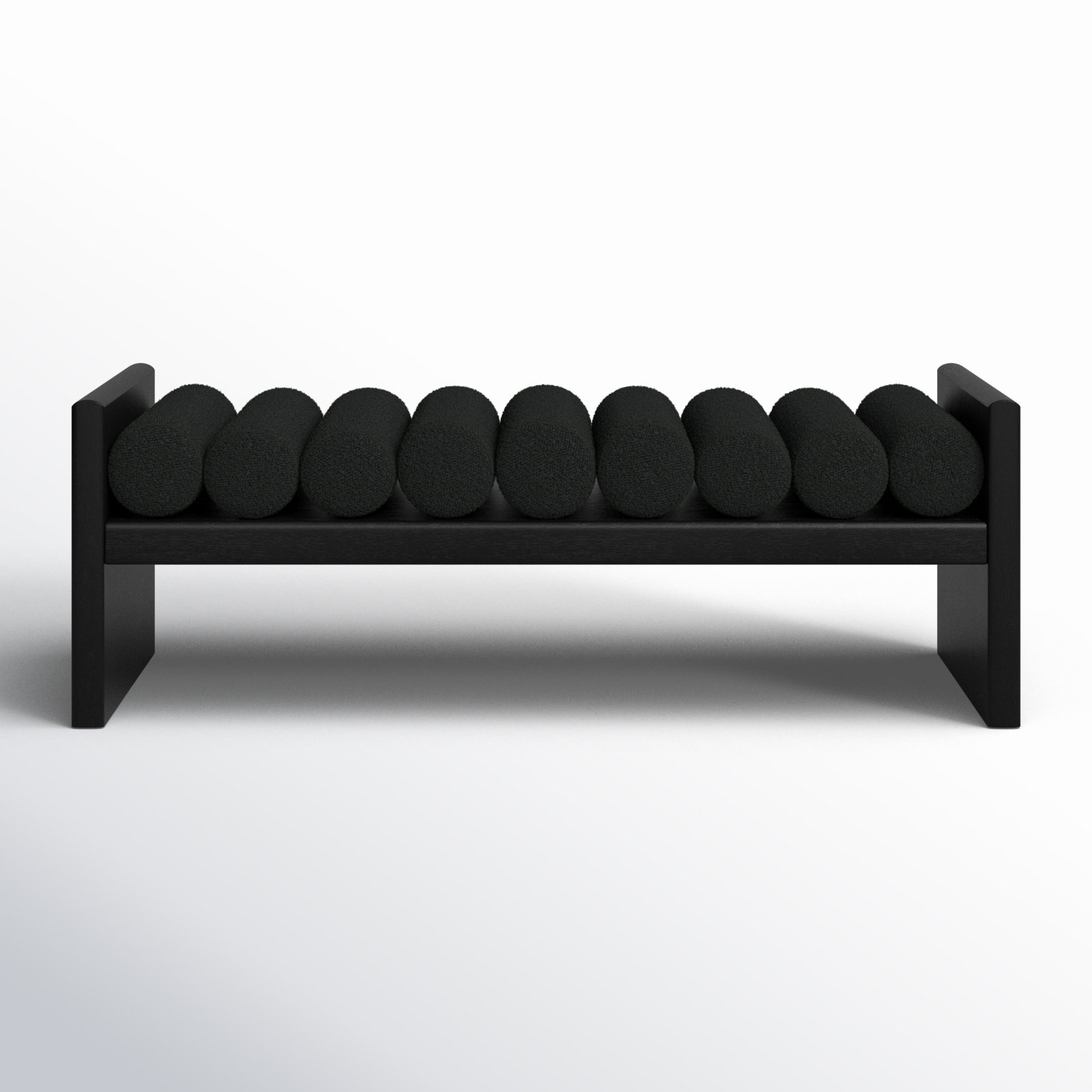Reeves Boucle Wood Bench, Black Boucle Fabric / Black Finish, 18" H x 52" W x 19" D