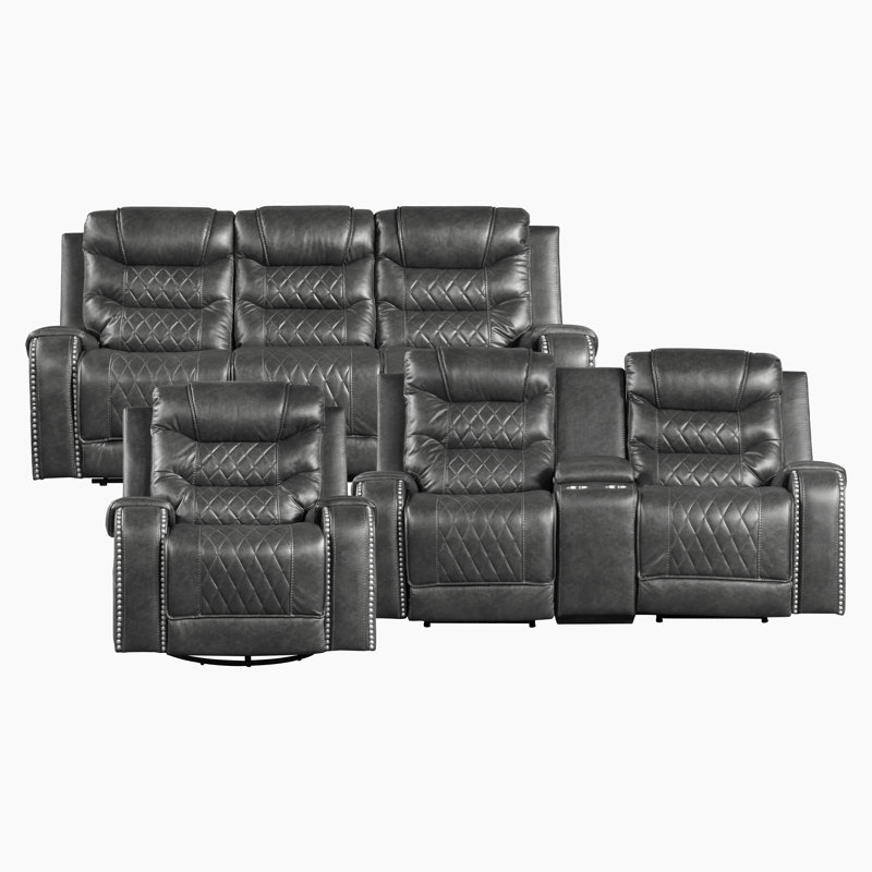 Ensemble de salon inclinable 3 pièces Denby, Similicuir gris