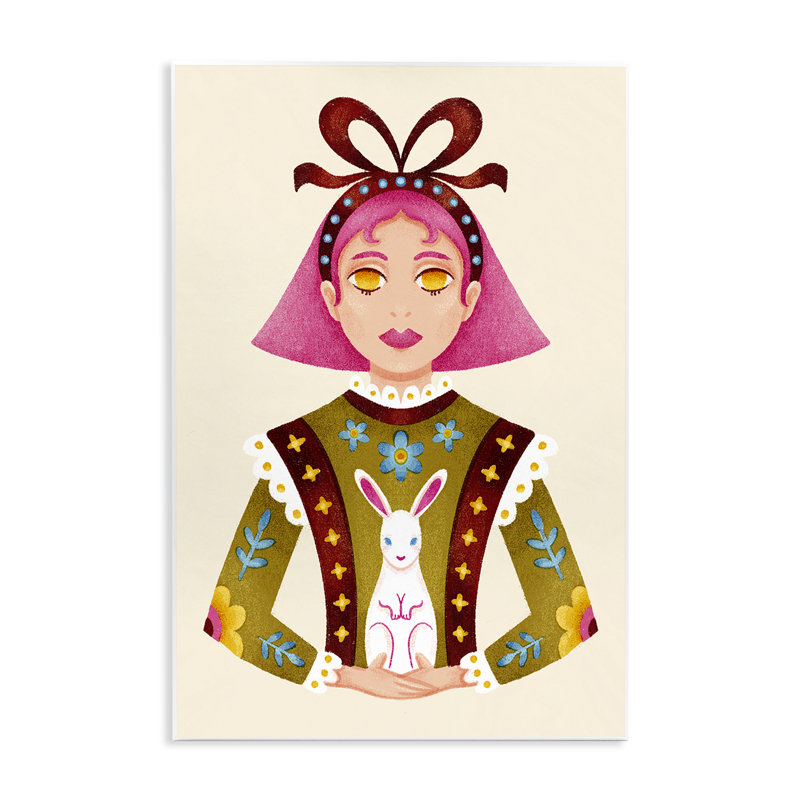 Plaque murale fille et lapin aux cheveux roses, design par Hannah Moren, H 15 po x l 10 po