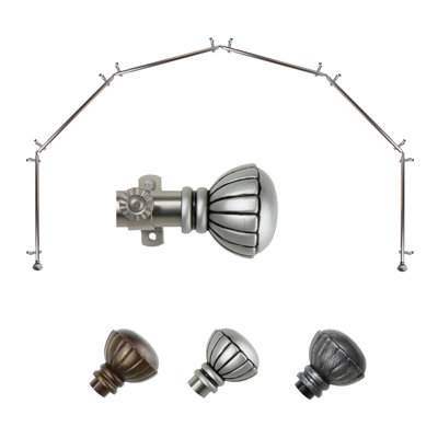 Halima Steel Rod/Resin Finials Adjustable Bay Window Single Curtain Rod