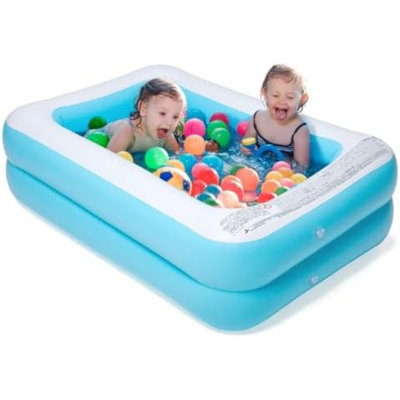Inflatable Kiddie Pool, 61X42x18 Inch Rectangular Family Swimming Pool, 72 Gallon Capacity For Kids & Adults, Easy Set For Backyard Summer Fun”