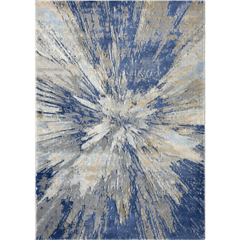 Abani Skelton Collection ATL190B Abstract Splash Grey Blue Area Rug, Rectangle 3'10" x 6'