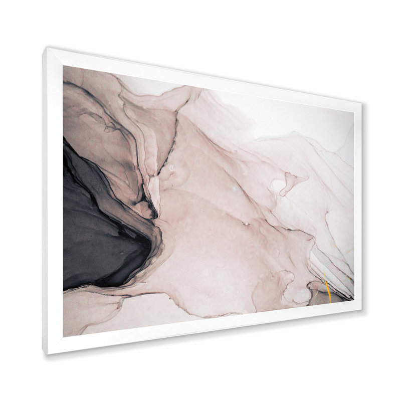 Gris et blanc marbré fluide - art mural moderne sur toile, H 24 po x l 36 po x P 1 po, Impression blanche sur toile encadrée