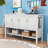 Modern Four-Door Sideboard Buffet Cabinet with Adjustable Shelves, Open Storage and Geometric Doors-1761037953