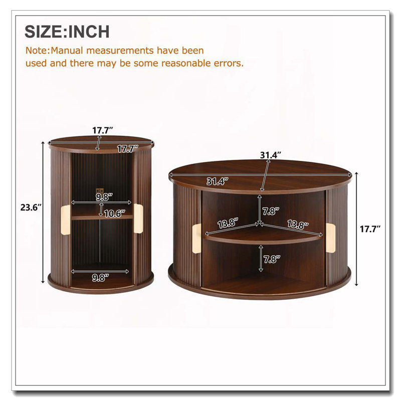 Ensemble de tables basses rondes en bois avec porte tambour, Noyer