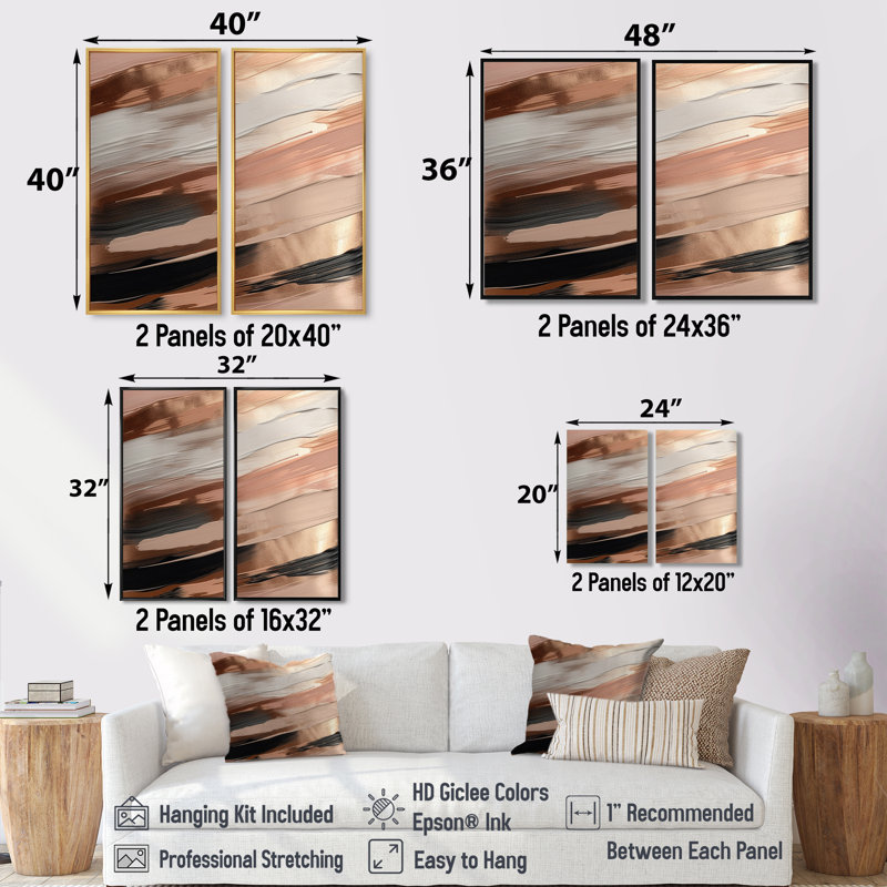 Or rose et formes roses en contemporain II - décoration murale abstraite, 32" H x 32" W, Black, Impression encadrée flottante