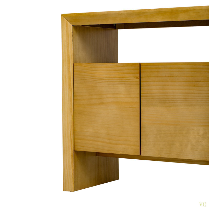 Buffet 60 po 4 portes, placage en bois massif minimaliste moderne avec tablette ouverte, grain, console de rangement grande capacité pour le salon, le couloir, la salle à manger
