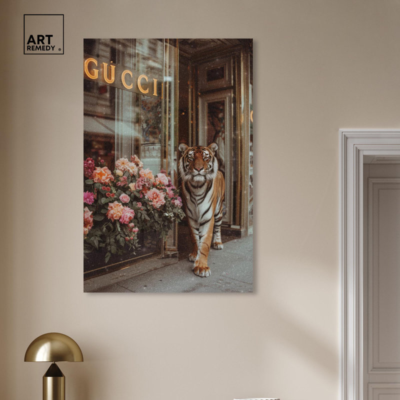 Large Tiger Canvas Wall Art with Floral Design