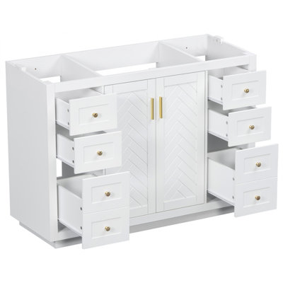 48" Classic Freestanding Bathroom Vanity Cabinet Only, 6 Drawers & 2 Soft-Close Doors, White
