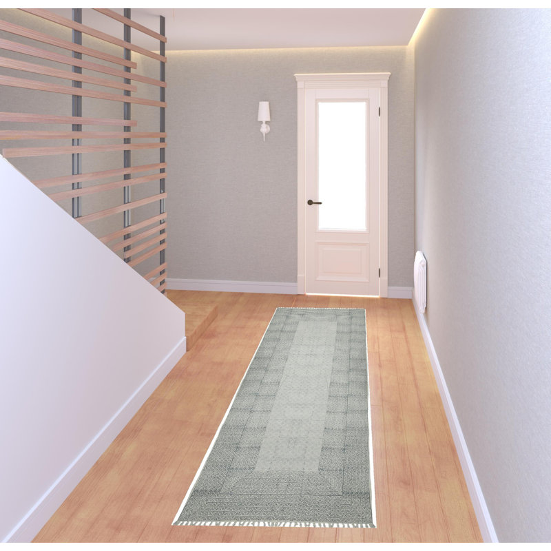 Tapis de couloir géométrique bleu 8 pi