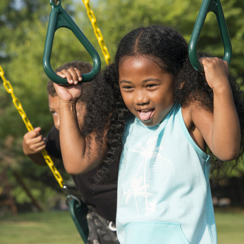Castlebrook Wooden Swing Set with Yellow Slides and Climbing Wall