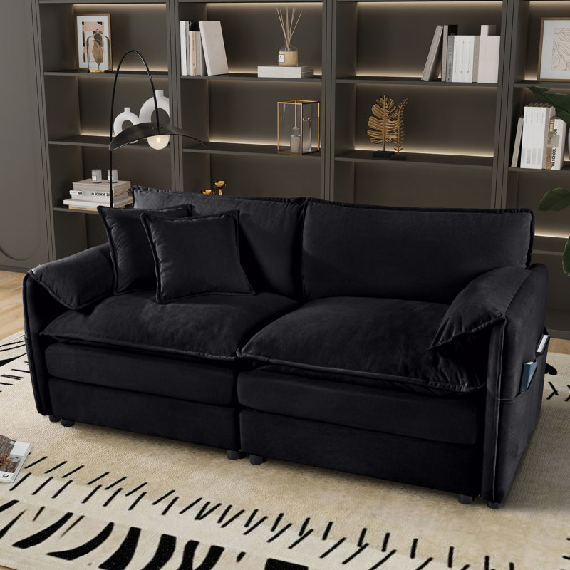 Chenille moderne 2, siège très large et tissu respirant, canapé noir surdimensionné pour chambre à coucher, appartement de bureau profond, style confortable,