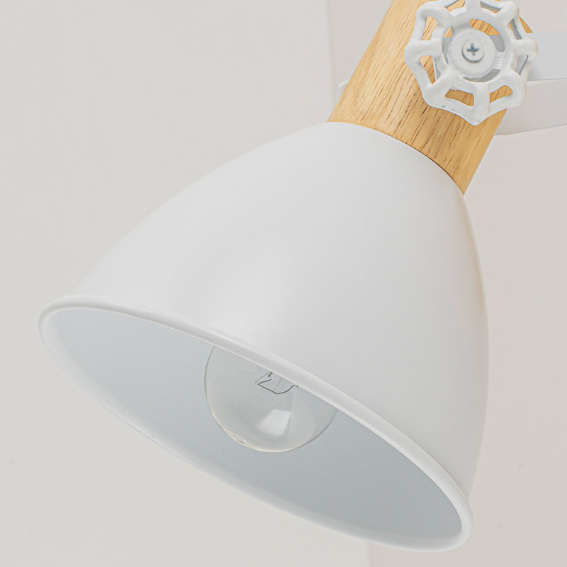 Applique murale à bras pivotant 1 lumière blanc mat avec base en bois naturel et abat-jour réglable