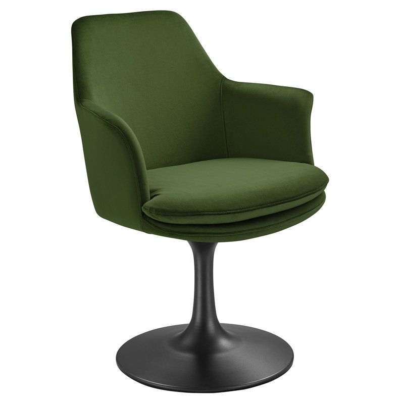 Fauteuil pivotant en velours Lippa Performance, Velours vert mousse, Noir, noir, noir, noir