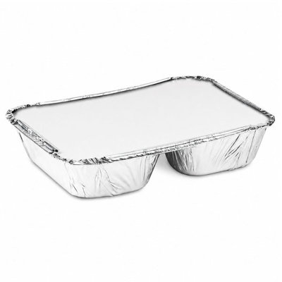 Disposable 3 Compartment Aluminum Dinner Foil Pan Tray with Board Lids for Takeout Catering & Food Service