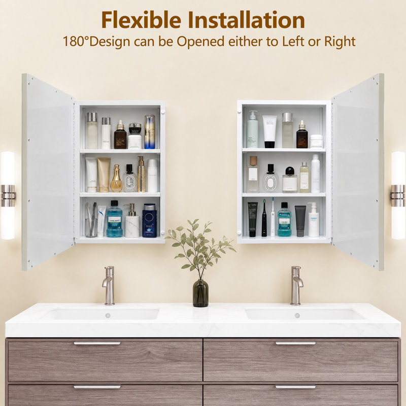 22'' x 30'' Recessed or Surface Beaded Retro Bathroom Medicine Cabinet with Mirror and Adjustable Shelves（New Version）
