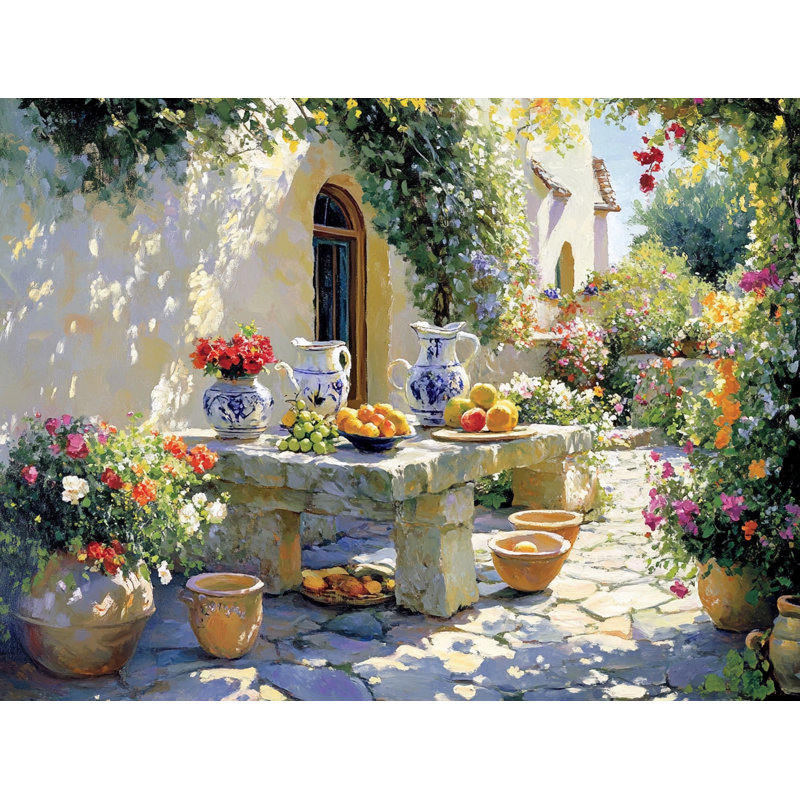 «Courtyard Flowers and Fruit Table», art mural sur toile tendue