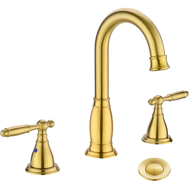 2-handle Bathroom Faucet with Drain Assembly, Gold