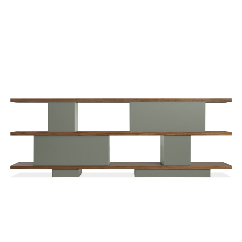 Happy Day Bookcase, (3 Shelves) 29" H x 81" W x 14" D, White Oak/Gray Green