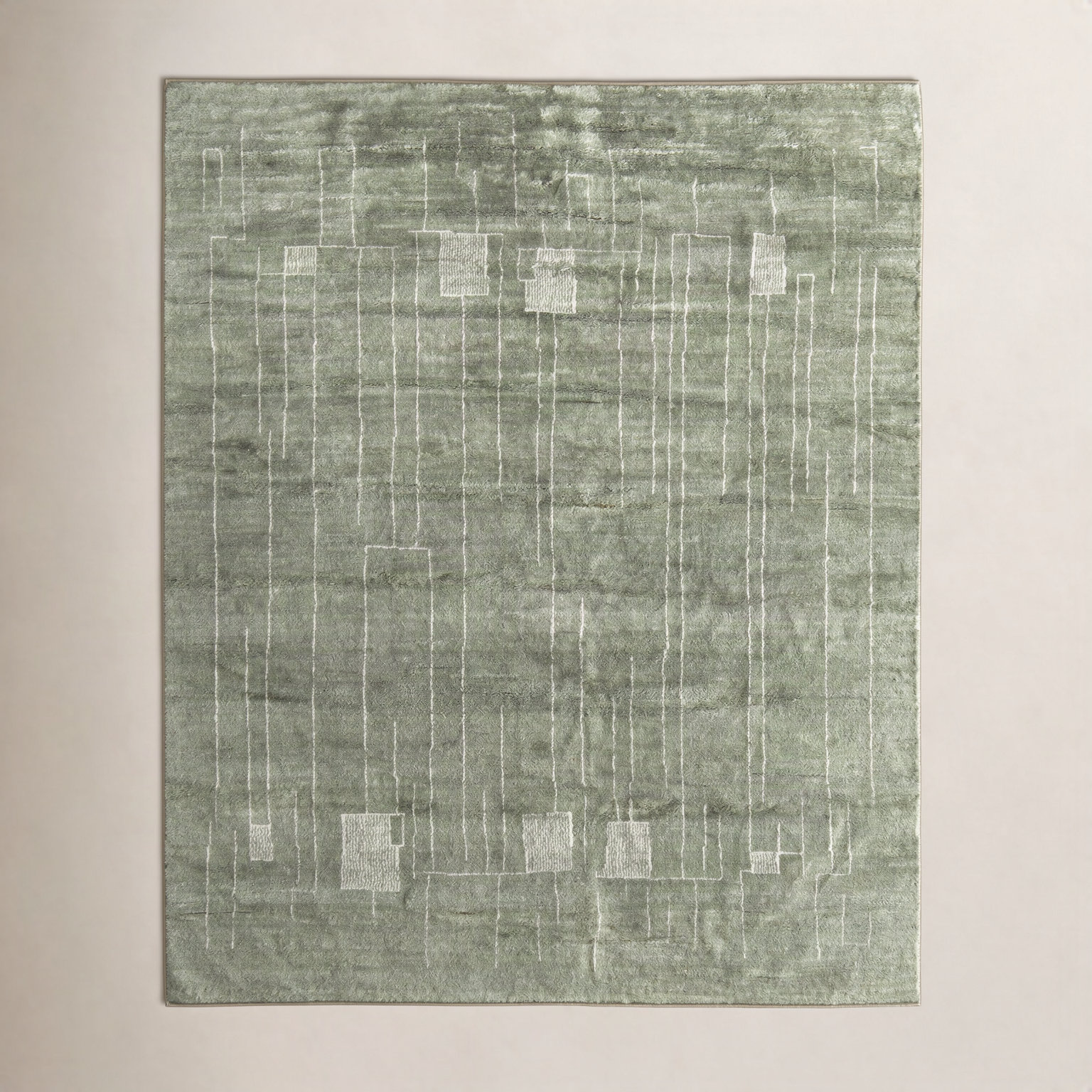 Monaco Green Hand-Knotted Abstract Rug, Rectangle 9'6" x 13'6"