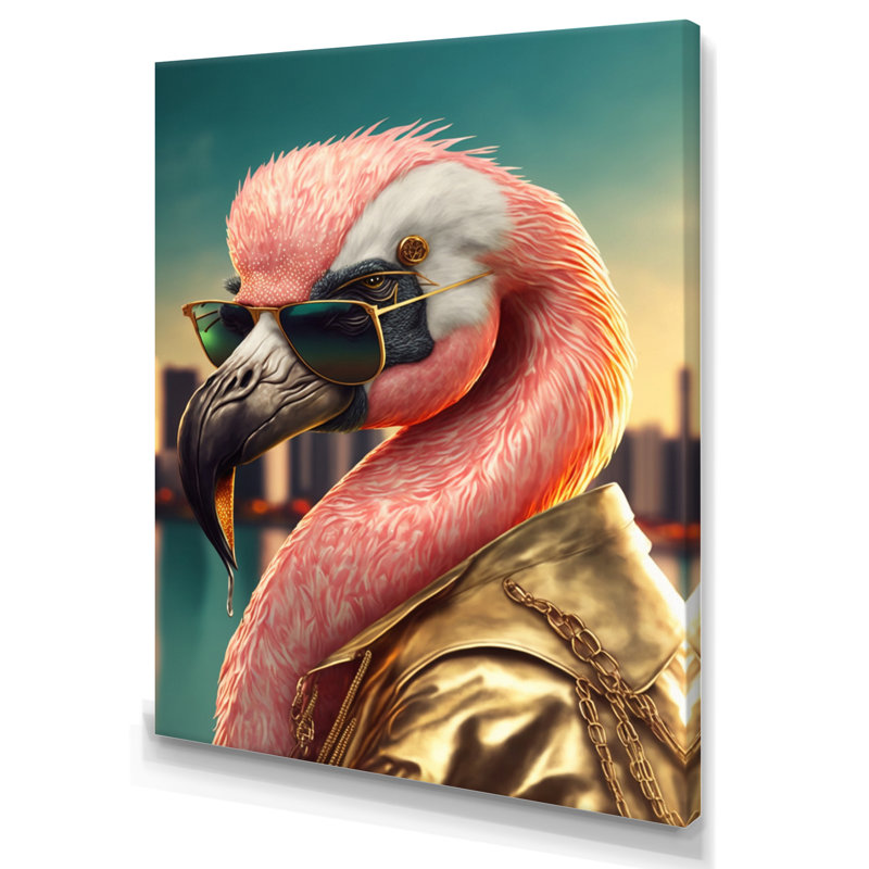 «Flamingo Gangster in NYC III», impression sur toile, H 32 po x l 16 po x P 1 po, Toile tendue