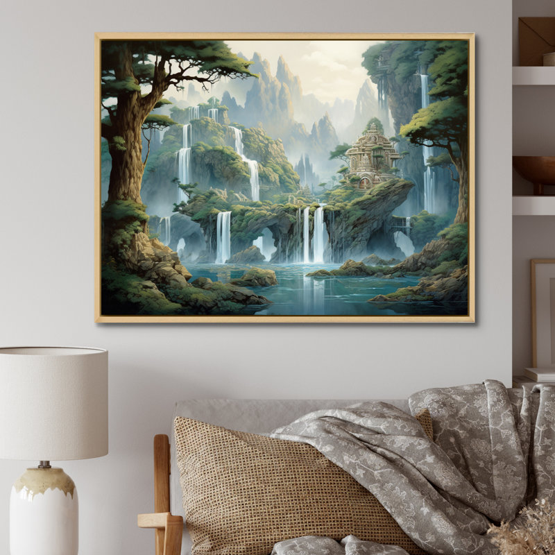 Art asiatique, rythme naturel I - art mural asiatique, H 24 po x l 32 po x P 1 po, Cadre flottant érable