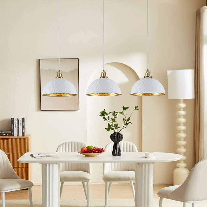Ensemble de 3 luminaires suspendus dôme blanc et doré 11,8 pouces pour îlot de cuisine , Paquet de 3, Blanc
