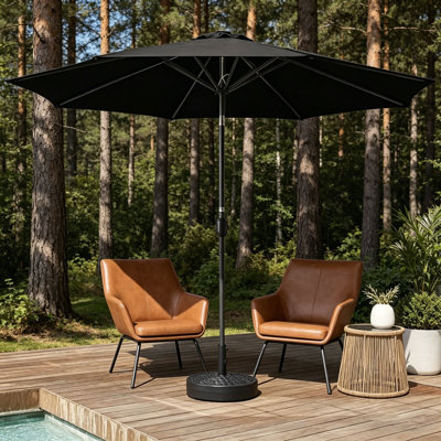 Parasol de marché 10 pi, cadre en acier avec manivelle et bouton poussoir inclinable