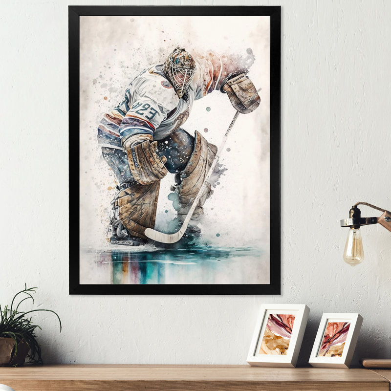 Hockey Gardien pendant le jeu III - Impression sur toile, Cadre photo noir, H 20 po x l 12 po x P 1 po