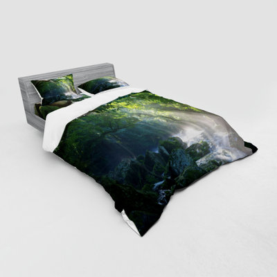Ensemble de housse de couette moderne et contemporain en microfibre vert / blanc Rainforest