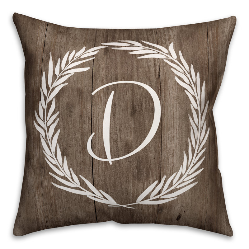  Wreath Initial Throw Pillow, D
