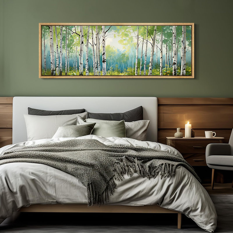 Aspen Birch " Verdant Spring Birches Lush Woodland Rustic Retro Art Decor Extra Large Artwork Pictures ", 20" H x 60" W