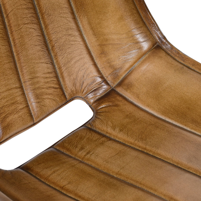 48cm H Genuine Leather Upholstered Dining Chair, Brown