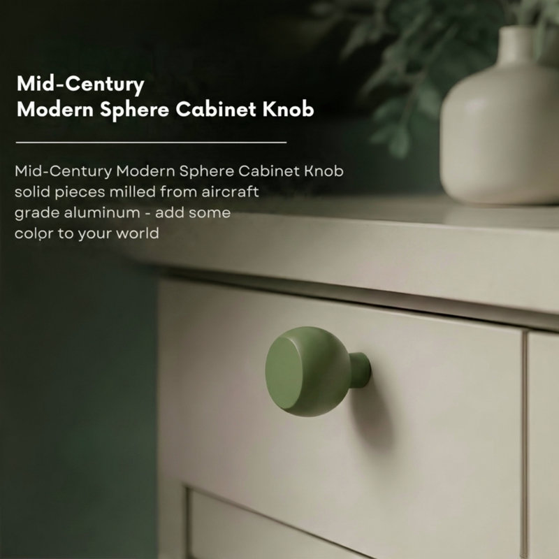 ROUS Hardware Mid Century Modern Sphere Knob, Olive (Green)