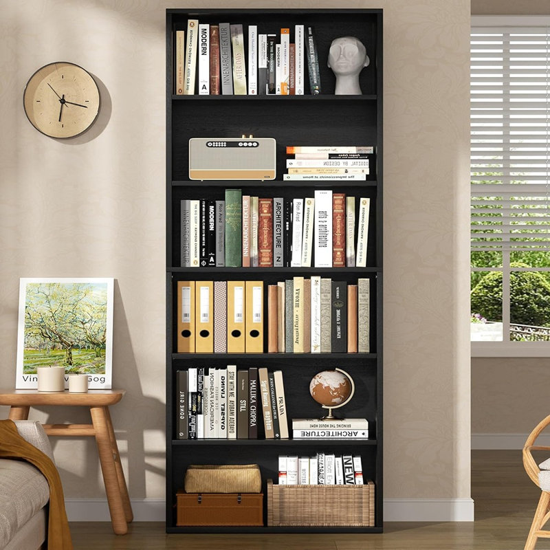 Bibliothèque ouverte de 70,6 pouces de hauteur à 6 niveaux, bibliothèque de rangement sur pied pour le bureau à domicile ou le salon, noir